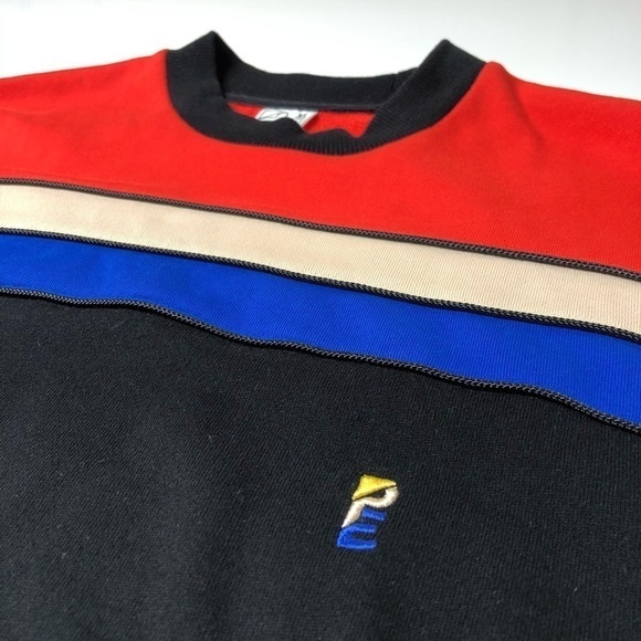 RARE P.E Nation Unisex Blue Red Black Tan Colorblock Crewneck Trendy Sweater - Picture 4 of 13